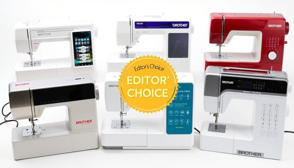 All five recommended sewing machines with the Editor's Choice highlighted