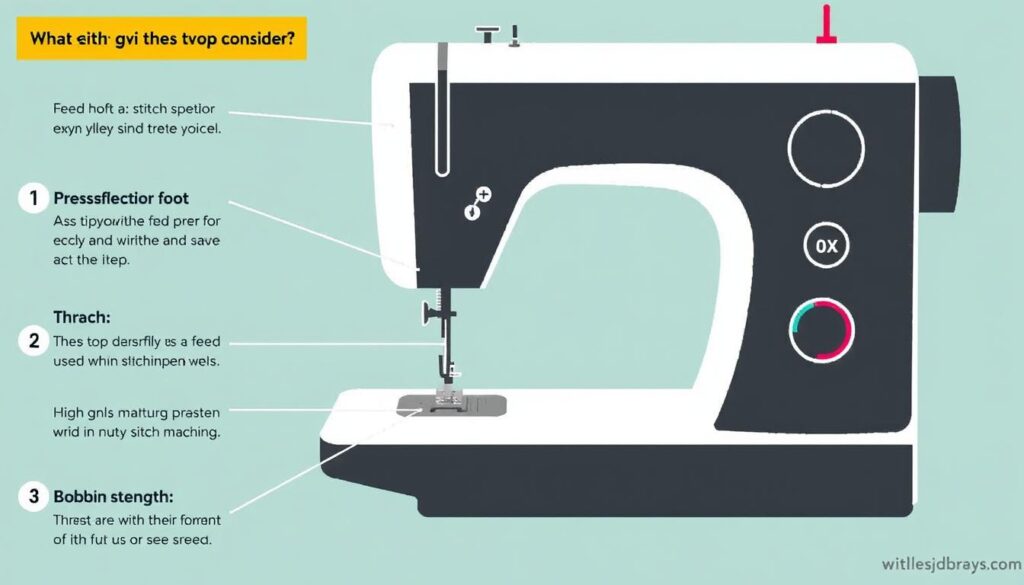 Diagram showing key components to consider when buying a sewing machine
