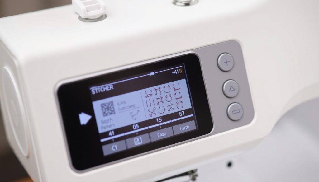 Singer Quantum Stylist 9960 display showing stitch selection interface