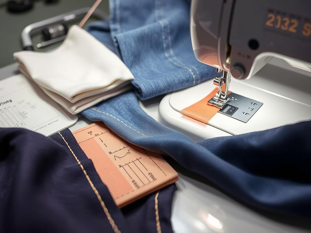 Testing process for sewing machines showing fabric samples and stitch quality tests