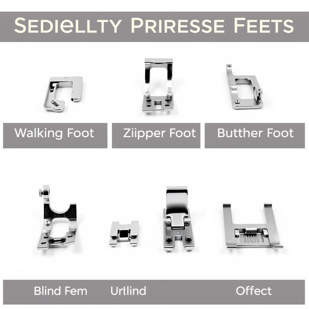 Various specialty presser feet for different sewing techniques